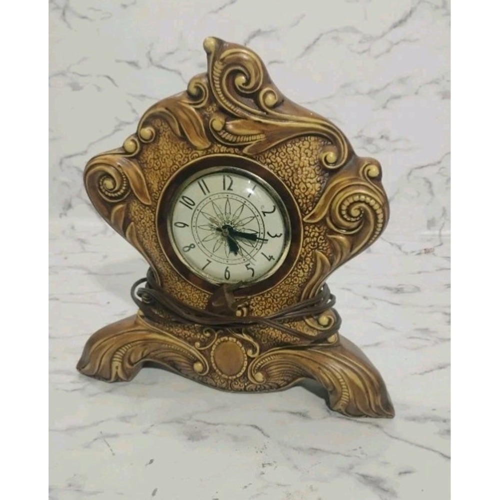 mcm 1964 "Mack" Lanshire Ceramic Electric Mantle Clock Vtg